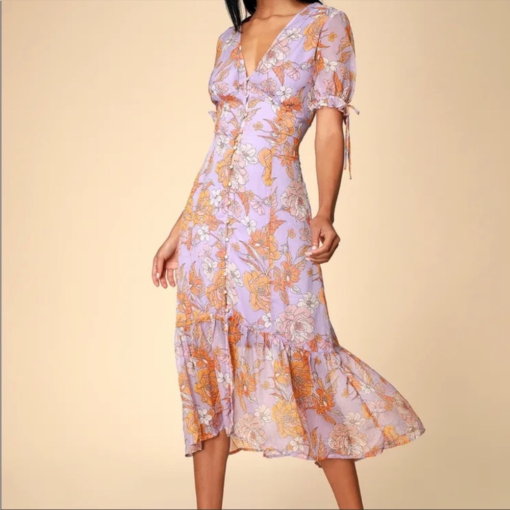 ASTR the Label Chandler Floral Lilac Button Dress